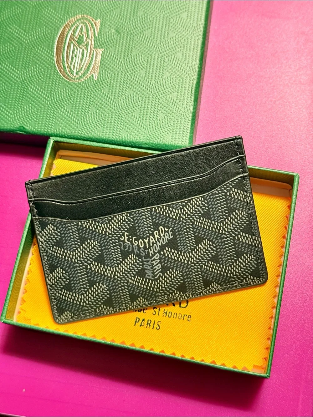 Goyard Black Card Holder with Red Interior